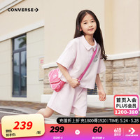 Converse匡威儿童装女童纯棉短袖短裤2件套2024夏季儿童T恤短裤套装 淡紫色 140/64
