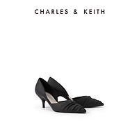 CHARLES & KEITH CHARLES＆KEITH2021春新品CK1-60361304女士褶皱鞋面尖头高跟单鞋 Black黑色 35