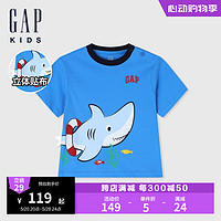 Gap男幼童2024夏季纯棉立体鲨鱼印花短袖T恤儿童装上衣465402 蓝色 90cm(1-2岁) 亚洲尺码