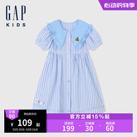 Gap女幼童2024夏季花边娃娃领连衣裙儿童装泡泡袖A字裙545410 蓝色 110cm (4-5岁) 亚洲尺码