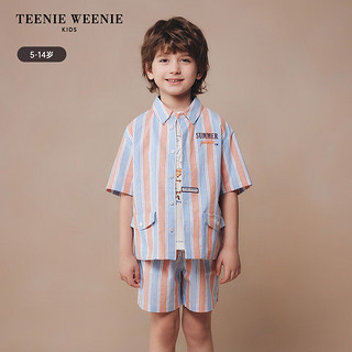 Teenie Weenie Kids小熊童装24夏季男童度假风竖条短袖衬衫 橙色 110cm