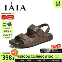 他她(TATA)真皮沙滩凉鞋男士商务黑色软底凉鞋2024夏季新款VGM01BL4