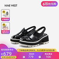 NINE WEST 玖熙 休闲凉鞋女松糕鞋包头厚底粗跟罗马鞋 NN350017KK 黑色34