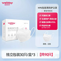 加码补贴：WELLDAY 维德 N95型医用防护口罩 独立包装 30只 3盒 共90只