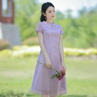 烟花烫 2024女款旗袍高级感气质小个子夏季减龄印花中式连衣裙 若末