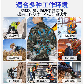 邑楠夏季降温空调服带风扇的衣服户外工地工作服男女款劳保服 迷彩2件(两扇)36V20万配件暴风款 S码【80-105斤】