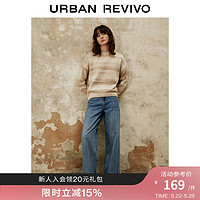 URBAN REVIVO UR2024春季女装复古设计感翻折水洗阔腿牛仔长裤UWH840016 蓝色 29