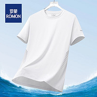 ROMON 罗蒙 夏季薄款男士圆领短袖t恤速干吸汗时尚休闲运动健身轻薄衣 白色 2XL（135~155斤）