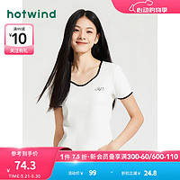 热风（Hotwind）短袖t恤女2024年秋季女士熊猫插画系列休闲可爱显瘦针织短T恤 04白色 L