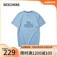 斯凯奇（Skechers）刘宇同款夏季男装针织短袖宽松舒适透气圆领T恤L224M005 雨水蓝/0163 M