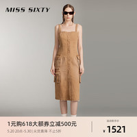 MISS SIXTY2024夏季新款牛仔连衣裙女背带美式复古工装裙废土风 卡其 M