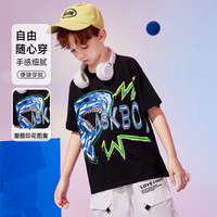 ASK JUNIOR男童T恤2024夏薄款纯棉T恤儿童卡通印花跑步上衣 黑色 1