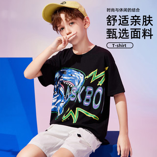 ASK JUNIOR男童T恤2024夏薄款纯棉T恤儿童卡通印花跑步上衣 黑色 120