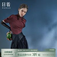 日着设计师品牌2024年夏季新款高级感小众修身上衣绿色短袖T恤女 深岩红 XL