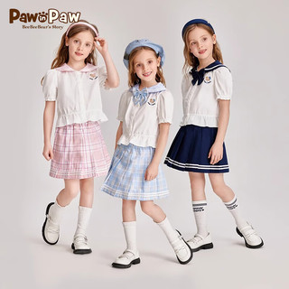 PawinPaw卡通小熊童装2024年夏季女童海军领衬衫套装百褶裙 粉红色/25 130
