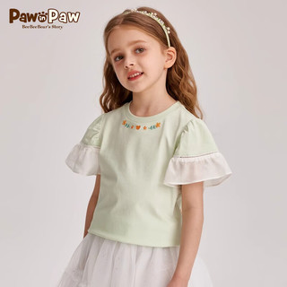 PawinPaw卡通小熊童装2024年夏季新款女童儿童小飞袖刺绣短袖T恤 Green绿色/40 1