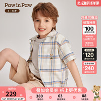 PawinPaw卡通小熊童装2024年夏季男童撞色格纹短袖衬衫休闲 Green绿色/40 120cm