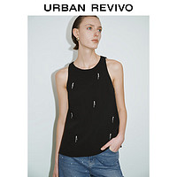 UR2024夏季女装魅力设计感钉珠无袖罩衫衬衫UWG240108 正黑 S