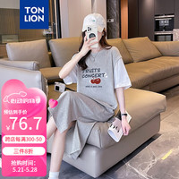 唐狮 TONLION女圆领假两件前胸字母短袖连衣裙 浅麻灰 S