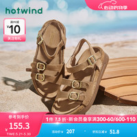 热风 hotwind软木拖沙滩度假勃肯外穿一字拖时尚复古休闲质感24年夏女百搭凉拖 02棕色 34 正码