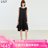 丽丽 LILY2024夏季新品不规则荷叶拼接显瘦A字小黑裙圆领无袖连衣裙 510黑色 M