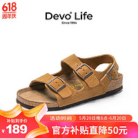 Devo 的沃 Life的沃软木凉拖2627 黄棕反绒皮