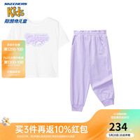 Skechers斯凯奇女童针织套装夏季小童短袖T恤长裤两件套L224G061 雪白色/00QF 100cm