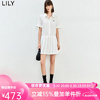 LILY2024夏季时尚纯色学院风减龄百褶裙摆V领显瘦短袖连衣裙 603本白 L