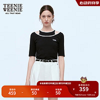 Teenie Weenie小熊女装2024夏装优雅假两件背心露肩五分袖T恤 黑色 175/XL