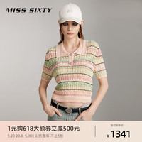 MISS SIXTY2024夏季新款针织衫女短袖polo领多巴胺穿搭短款复古风 彩色