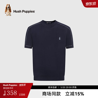 Hush Puppies暇步士男装夏季舒适休闲透气短袖圆领衫 墨蓝色 3XL