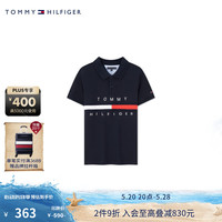 TOMMY HILFIGER24春夏童装男拼色织带印花休闲短袖POLO衫TH2222075 藏青色002 14/160cm