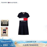 TOMMY HILFIGER24春夏童装女甜美可爱大旗标刺绣短袖连衣裙TH2422708 藏青色654 M/150cm