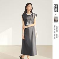 【凯伊莱文联名】2024年夏装撞色圆领直筒女式无袖连衣裙