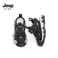 Jeep 吉普 男童凉鞋新款旋钮运动小孩鞋子2024夏款透气儿童包头沙滩鞋子 黑色