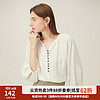 范思蓝恩 圆领慵懒感衬衫，夏装，七分袖肌理撞色棉麻衬衣24FS12211 米色 L