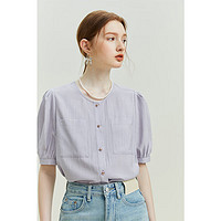 范思蓝恩 23FS12612圆领短袖衬衫，女，夏季新款绝美上衣法式气质 风信紫 S