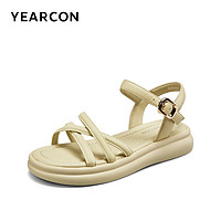 YEARCON 意尔康 女鞋2024休闲罗马凉鞋平底外穿时尚海边沙滩鞋一字式扣带