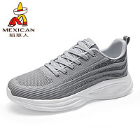 Mexican 稻草人 男鞋休闲鞋子男士透气飞织网布鞋男跑步运动鞋  灰色偏小 40