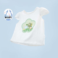 贝贝怡24夏款女童印花短袖T恤甜美舒适透气上衣ZB2DS010 本白 90