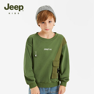 Jeep童装男童圆领长袖卫衣宽松打底衫休闲女童上衣 军绿 130cm 
