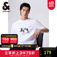 杰克·琼斯（JACK&JONES）夏季男士宽松圆领胸前刺绣印花休闲个性短袖T恤男装224201181 A06雪白 常规 A06雪白 190/108A/XXL