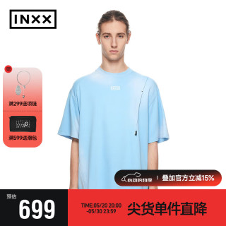 英克斯（inxx）时尚潮牌夏新品拼接刺绣短袖情侣休闲宽松T恤XXE2010423 蓝色 S