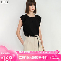 LILY2024夏女装设计感时尚休闲通勤款美式复古短款无袖T恤女 510黑 S