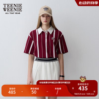 Teenie Weenie小熊2024年新款复古运动风撞色竖条纹Polo衫短袖T恤 酒红色 1