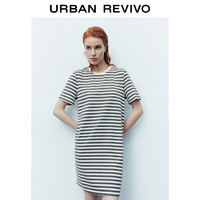 URBAN REVIVO 女士时尚简约风撞色条纹圆领连衣裙 UWU740066 深灰条纹 L
