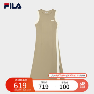 FILA 斐乐官方女装针织连衣裙2024夏季新款时尚拼色时装裙背心裙子 正黑色-BK 1