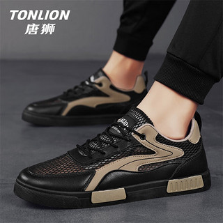 唐狮（TonLion）男鞋夏季网面鞋男士透气休闲鞋子男运动潮牌小白鞋板鞋 黑色 43 43码