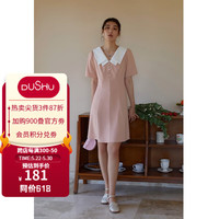 独束【长短款】大码女装甜美减龄双层领设计感显瘦连衣裙夏季 樱花粉-短款 L
