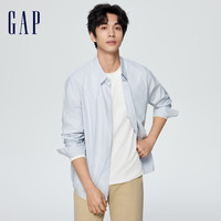 GAP男装春季2024基础款休闲宽松翻领长袖衬衫891052上衣 蓝白